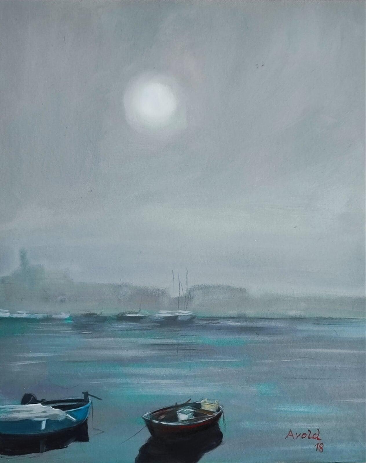 Der Hafen von Trani im Fruehnebel