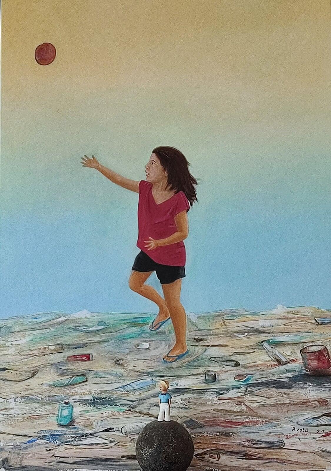 Girl playing on garbage