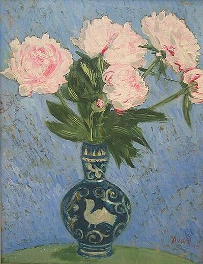 Pfingstrosen in blauer Vase